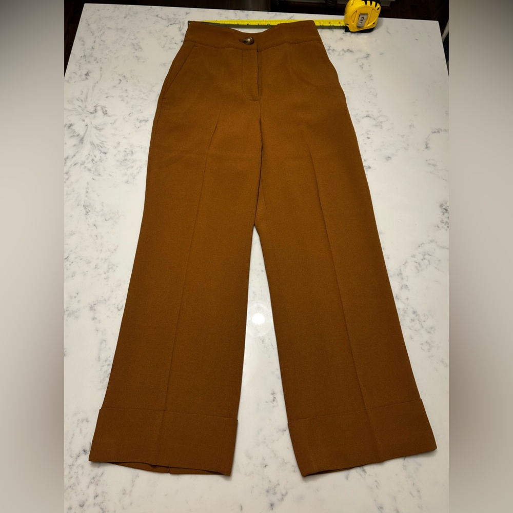 Sezane Wide Leg Wool Blend Pants in Warm Brown